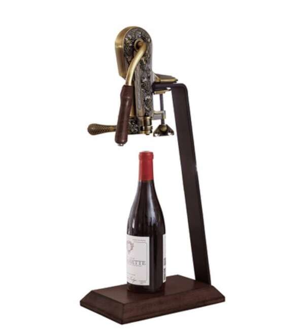Rogar Estate Wine Opener- Antique Bronze w Hardwood Stand