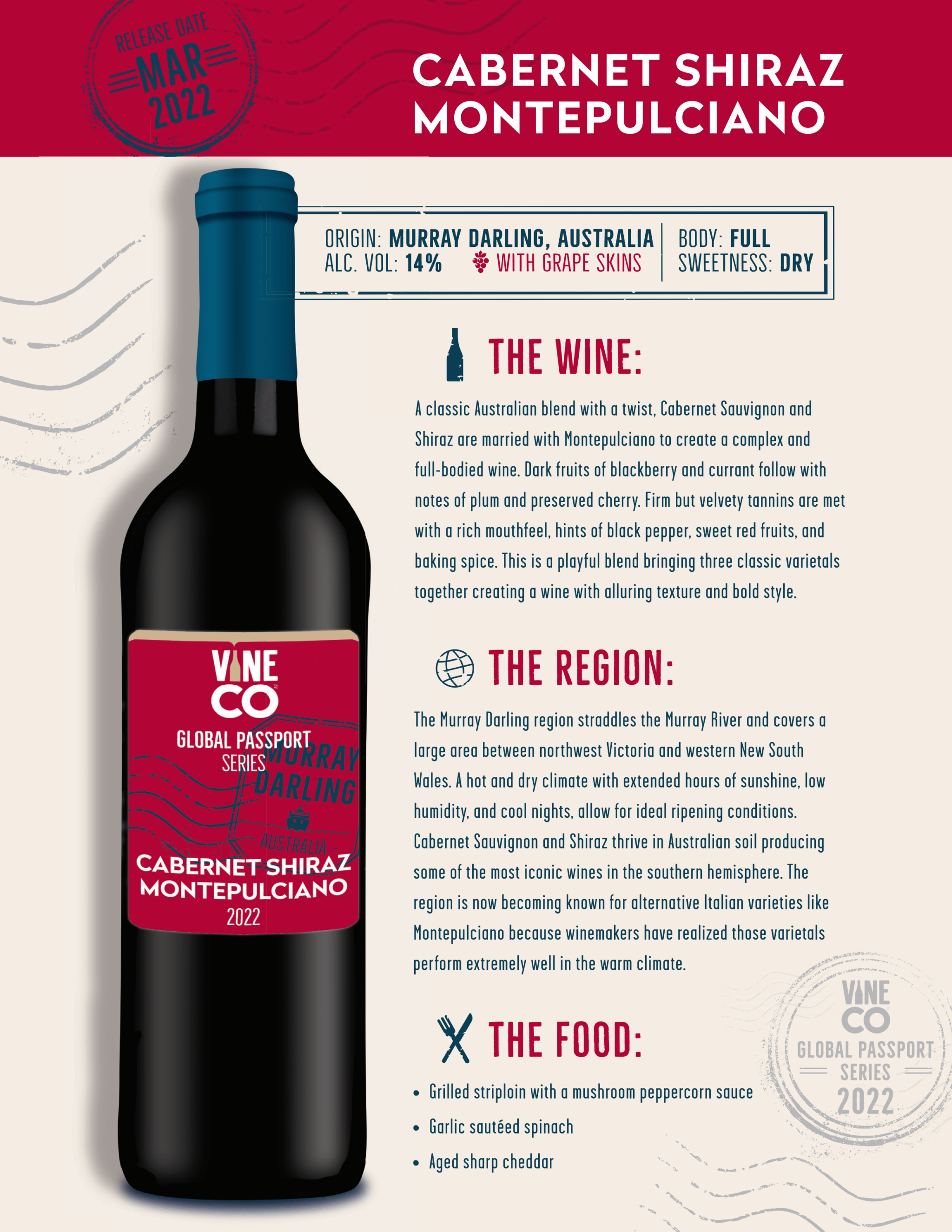 Vineco Global Passport Series - By reservation only - Cabernet Shiraz Montelpulciano